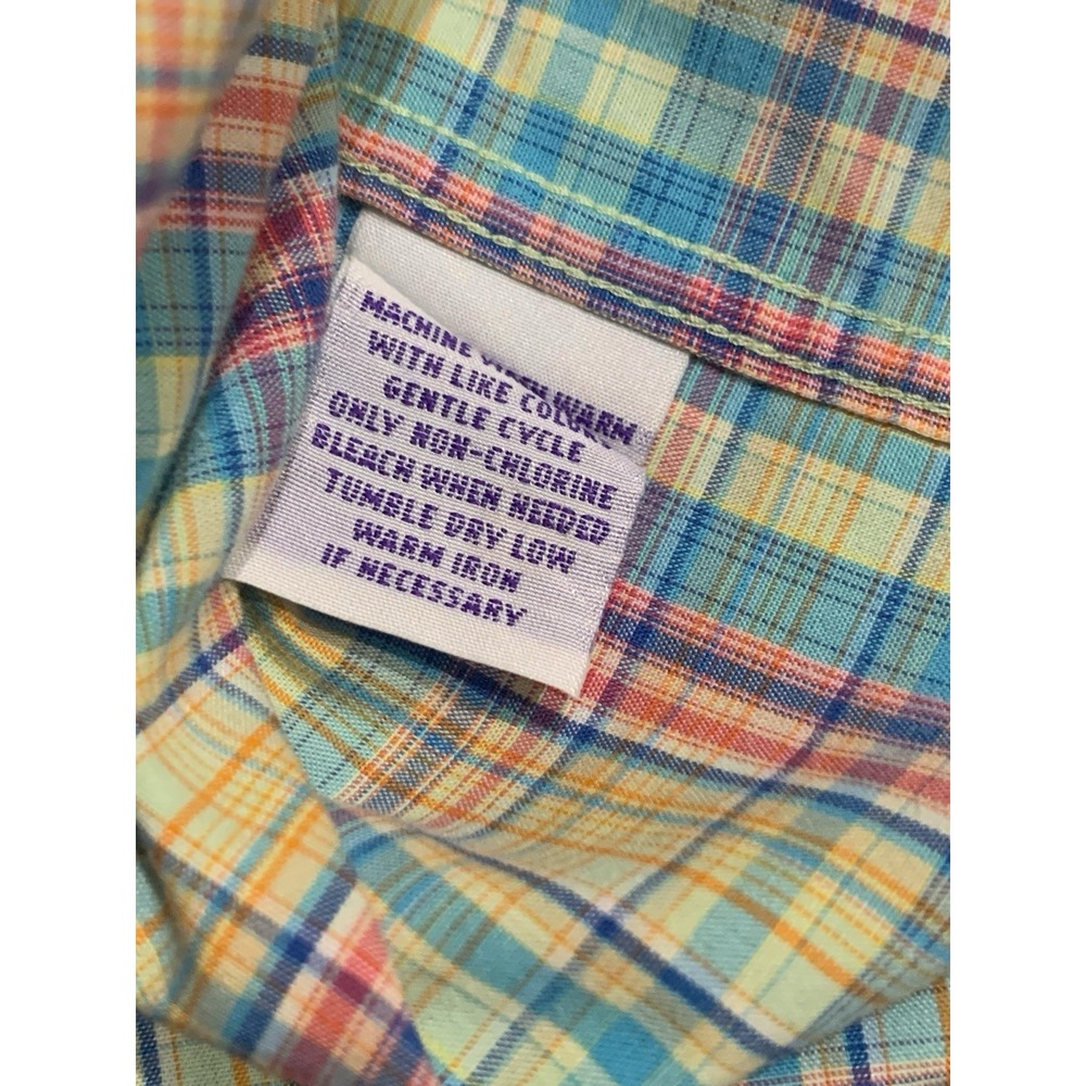 Alan Flusser Mens Shirt Plaid Button Down Short‎ Sleeve COLORFUL Plaid Size L - Picture 5 of 10